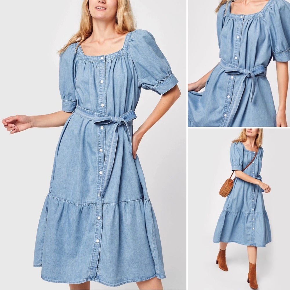 LEVI’S Mika Denim Midi Shirt Dress Balloon Short Sleeve Flirty and Flouncy